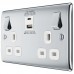 BG Electrical Nexus Metal Double 13A Switched Socket with Type A and C Charger 30W Polished Chrome